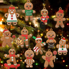 12pcs Christmas Gingerbread Man Ornaments Assorted Plastic Figurines