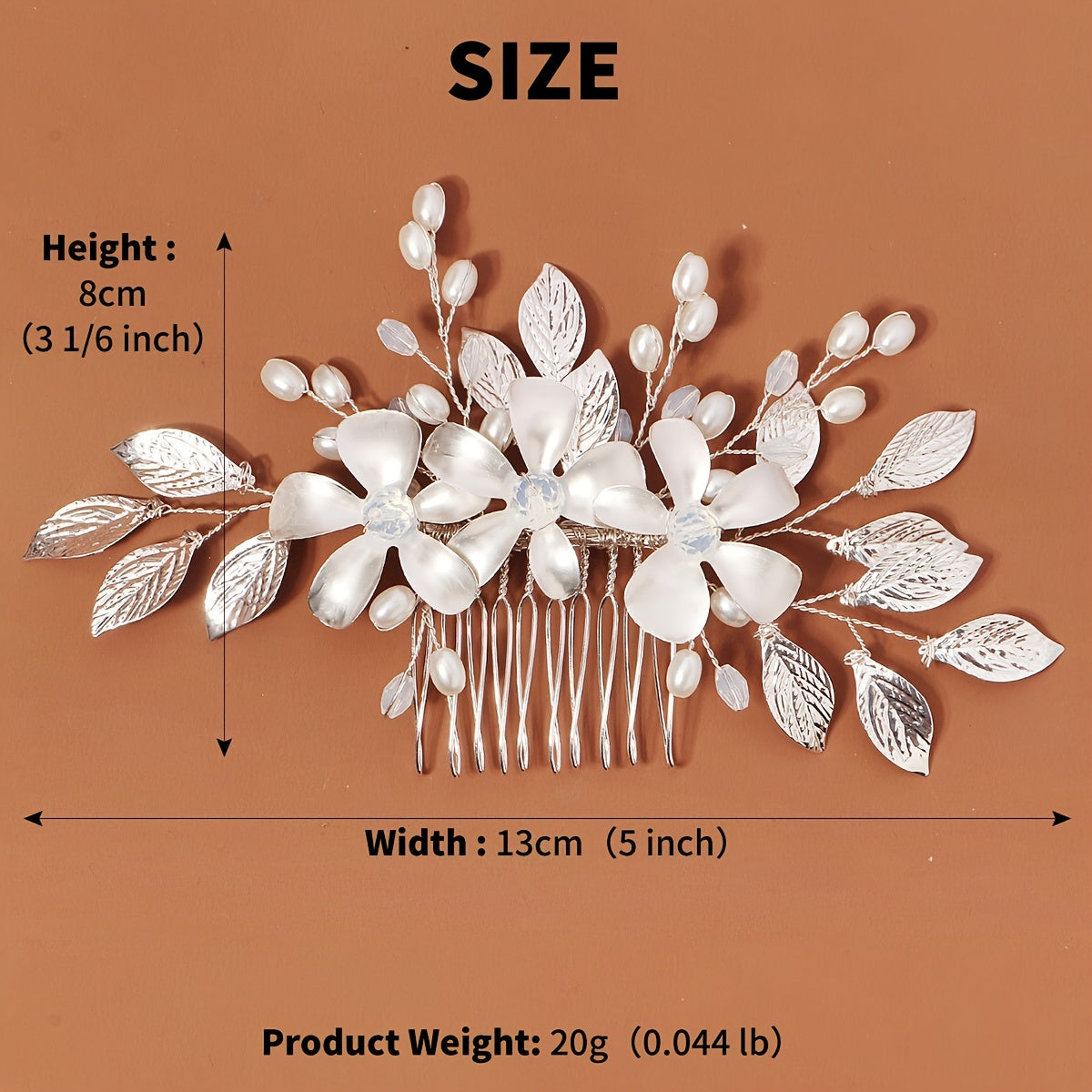 Bride Hair Comb Silvery Leaves Faux Pearl Bridal Hair Side Combs