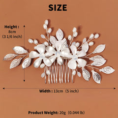 Bride Hair Comb Silvery Leaves Faux Pearl Bridal Hair Side Combs