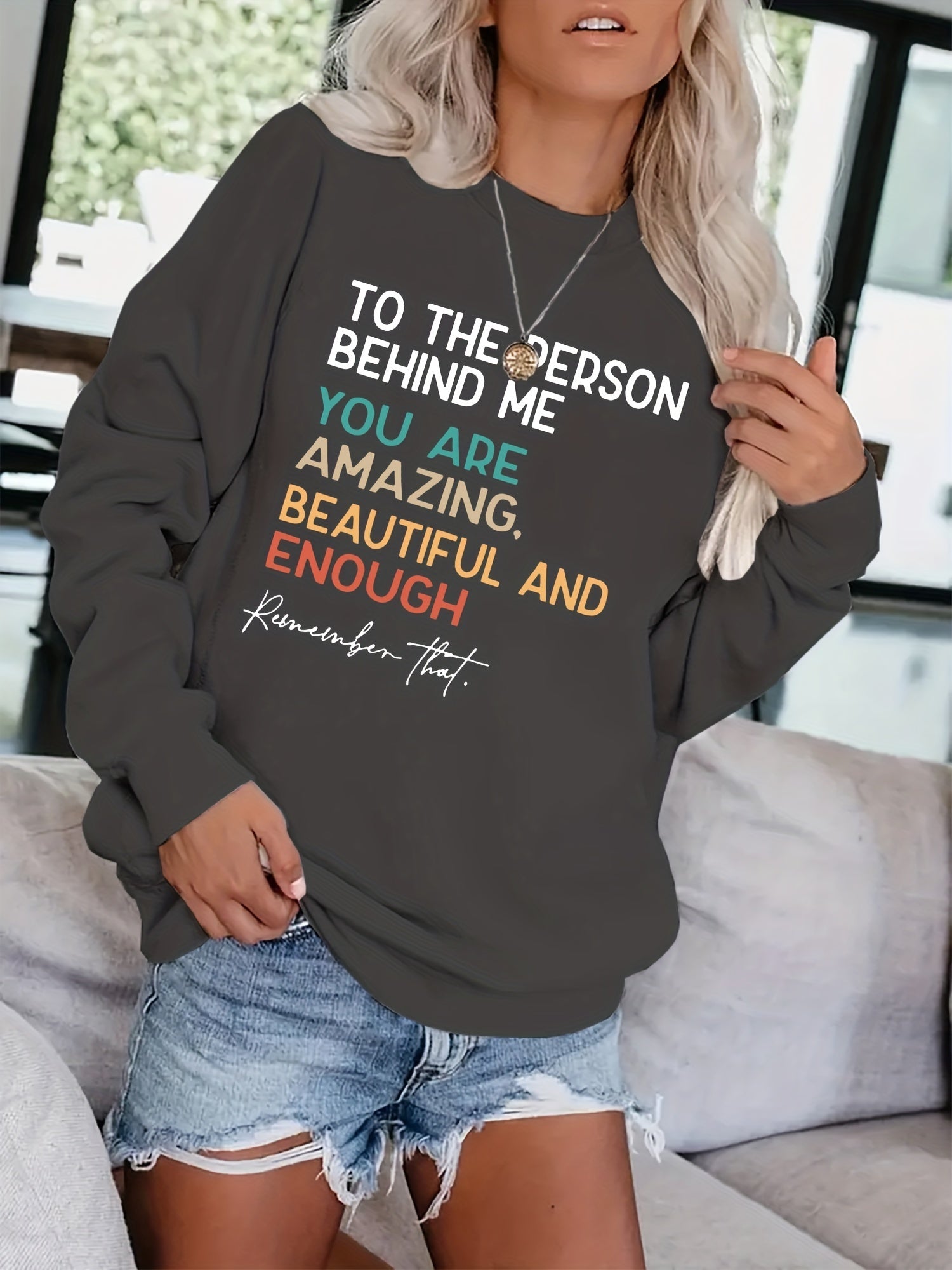 Letter Print Casual Long Sleeve Sweatshirt for Women