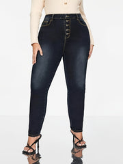 Washed Button Fly Skinny Jeans Women's Plus Skinny Jeans