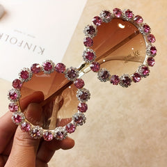 Rhinestone Round Frame Sunglasses Gradient Lens UV400