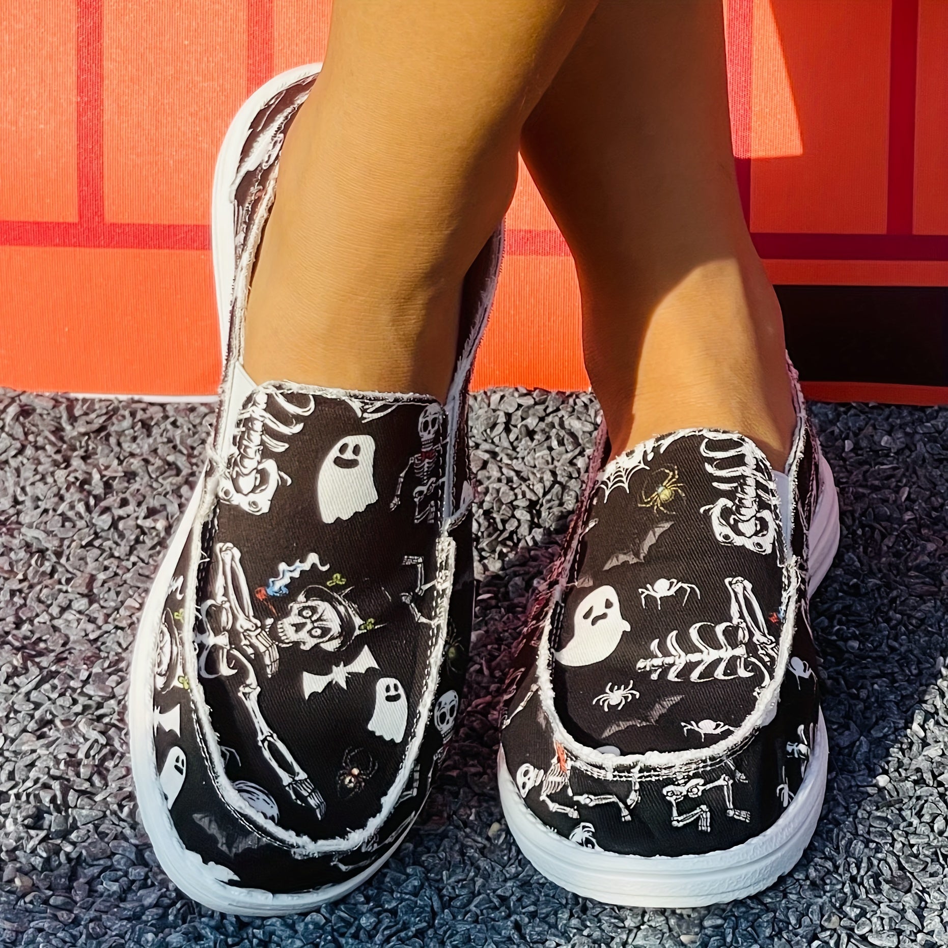 Halloween Style Skull Ghost Low Top Sneakers Lightweight Casual Walking Shoes