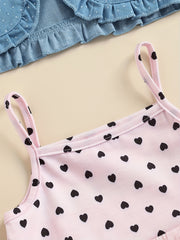3pcs Baby Girls Denim Top & Cami Dress Set with Headband