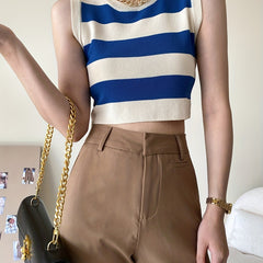 Striped Knitted Crop Tank Top Y2K Sleeveless Tank Top For Summer