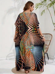 Boho Cover Up Plus Size Women's Batwing Sleeve V Neck Beach Cover Up Dress