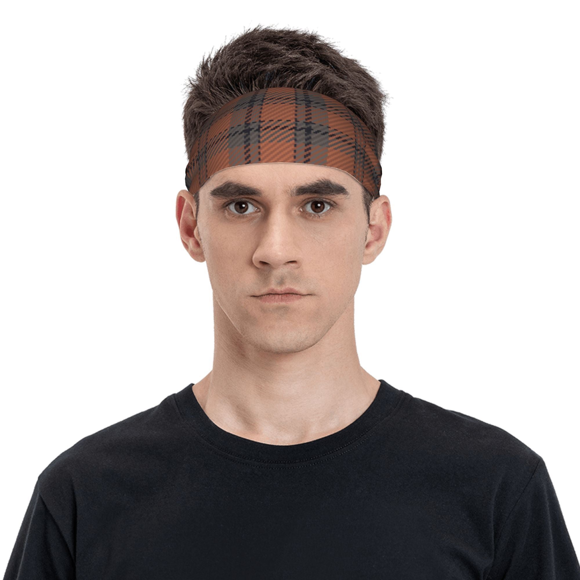 Men's Vintage Plaid Headband Non Slip Breathable Hairband Brown Plaid Pattern