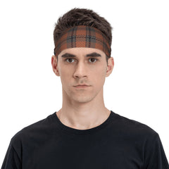 Men's Vintage Plaid Headband Non Slip Breathable Hairband Brown Plaid Pattern