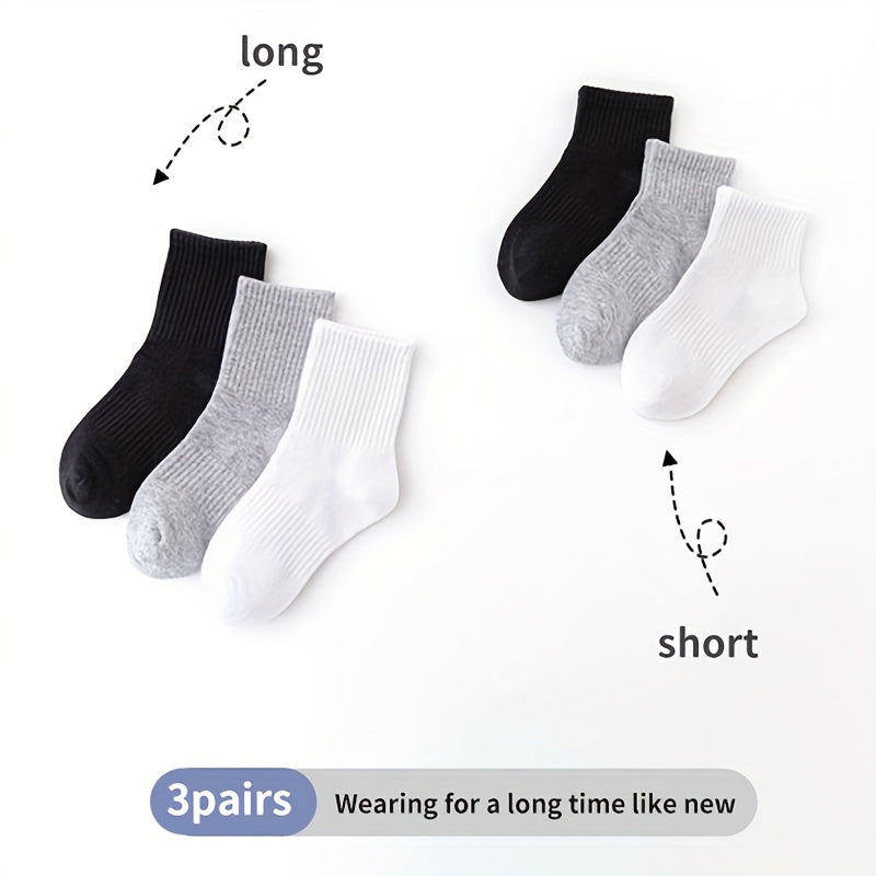 3 Pairs Boys Casual Short Crew Socks for Kids