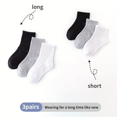 3 Pairs Boys Casual Short Crew Socks for Kids