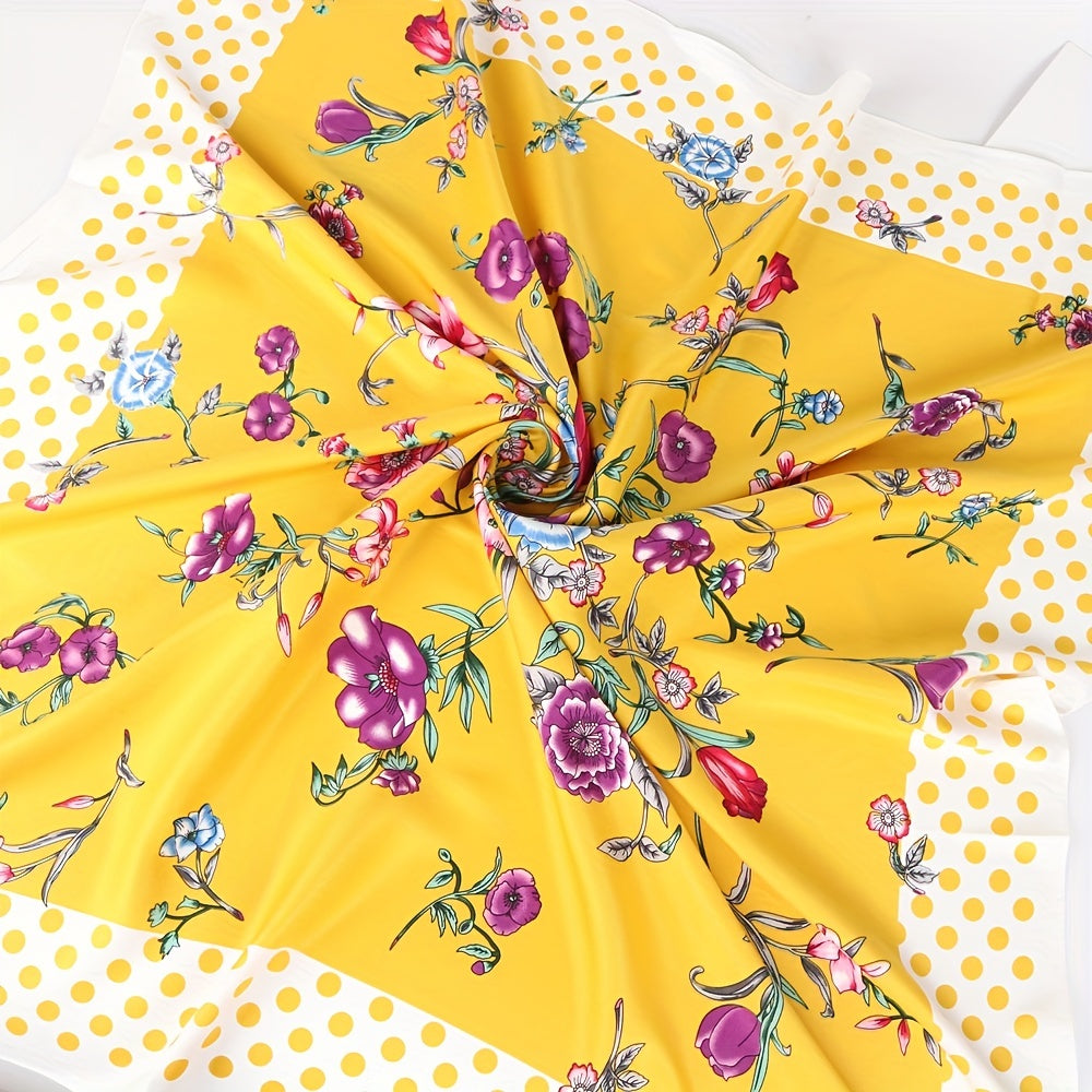 Flower Print Pink Shawl Satin Silk Square Scarf Head Wrap
