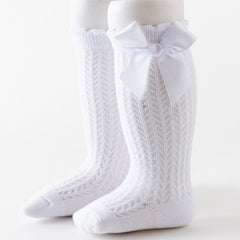 Baby Girls Knee High Socks Infants Toddlers Bow Knit Socks Cotton Stockings