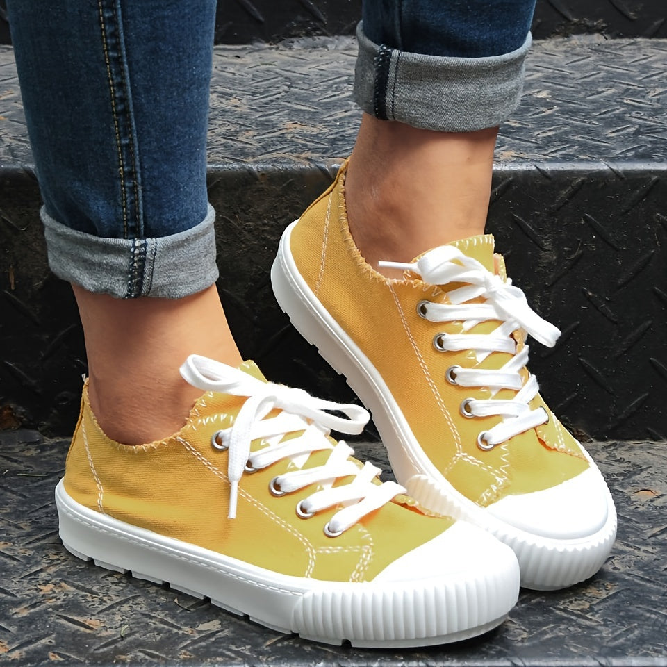 Solid Sneakers Women's Lace Up Casual Shoes Lightweight Soft And Comfortable
