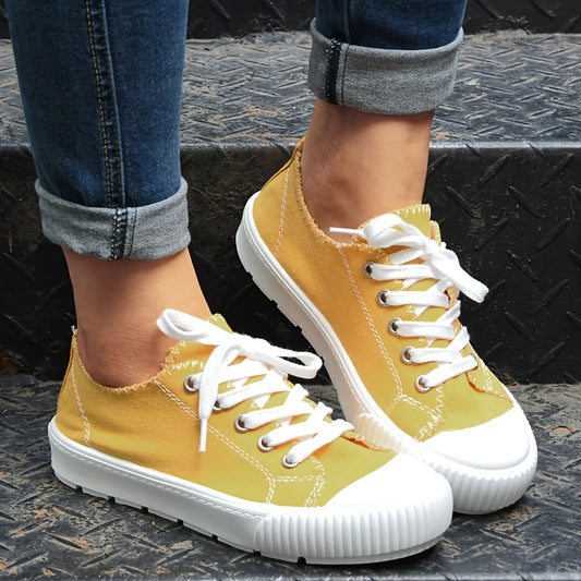 Solid Sneakers Women's Lace Up Casual Shoes Lightweight Soft And Comfortable
