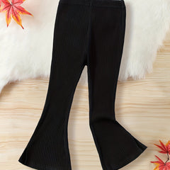 Girls' Ribbed Bell Bottom Trousers Slim Fit Stretch Pants for Spring/Autumn
