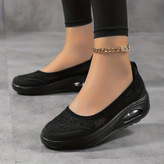 Floral Lace Wedge Sneakers for Women Lightweight Slip On Walking Shoes