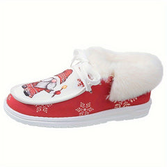 Christmas Santa Print Plush Lined Snow Boots with Thermal Furry Lining