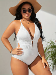 Sexy Swimsuit Women's Solid Textured Crisscross Tie Back One Piece