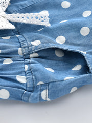 Girls Polka Dot Print Shorts with Lace Bow - Summer
