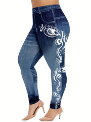 Graphic Print Slim Jeggings Casual High Waist Leggings