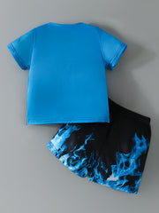 Boys Wolf & Flame Pattern Print T Shirt And Shorts Set