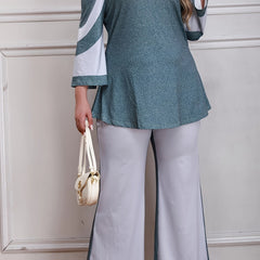 Colorblock Cold Shoulder Top & Flared Leg Pants Set