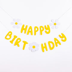 Small Daisy Happy Birthday Pull Flag Baby Party Supplies Decoration