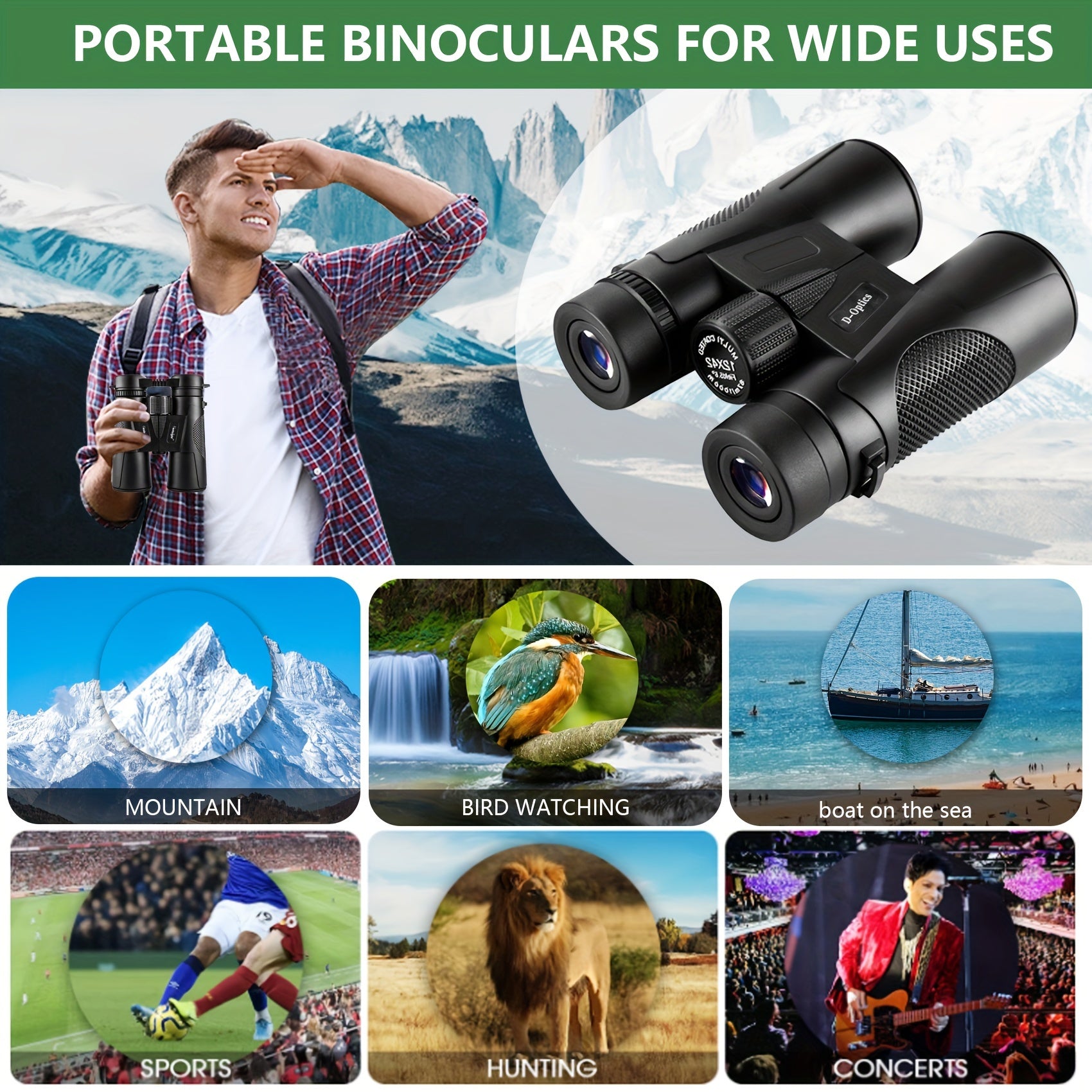 12x42 HD Binoculars High Powered for Bird Watching Travel Stargazing