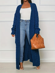 Cable Knit Open Front Longline Cardigan with Pockets