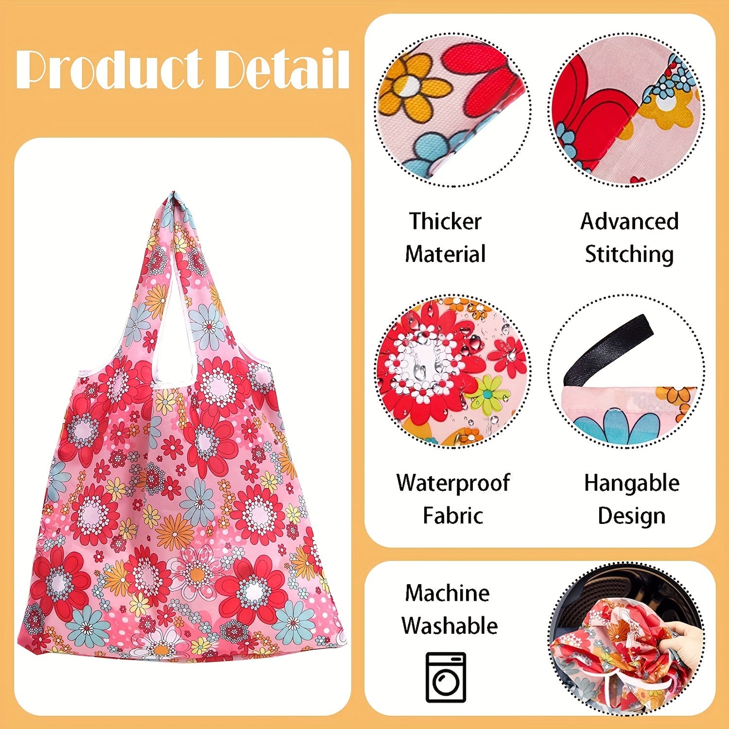 Reusable Grocery Bags Shoulder Bag Lightweight Shopper Foldable Bag