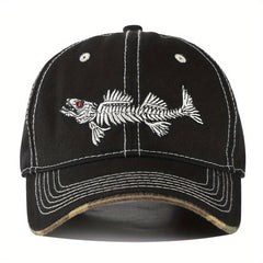 Men's 3D Fishbone Embroidered Baseball Cap Outdoor Fishing Hat