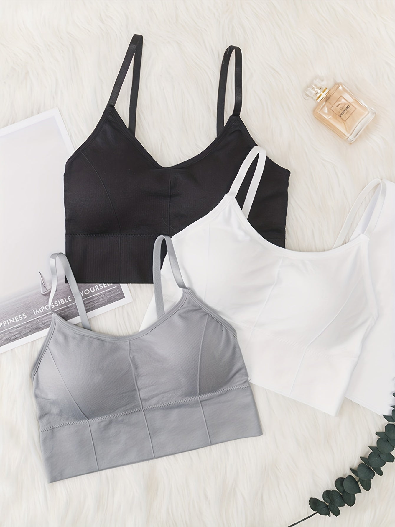 3pcs Solid Sports Bras Comfy & Breathable Yoga Workout Bra