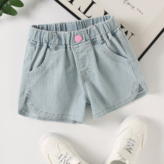 Toddler Girls Pink Button Denim Shorts Elastic Waist Slim Fit Jeans