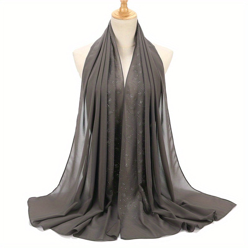 Chiffon Scarf Rhinestone Leaf Decor Hijab Classic Shawl