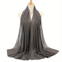 Chiffon Scarf Rhinestone Leaf Decor Hijab Classic Shawl