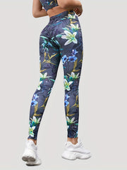 Flower & Leaf Print Leggings Butt Lifting Yoga Pants