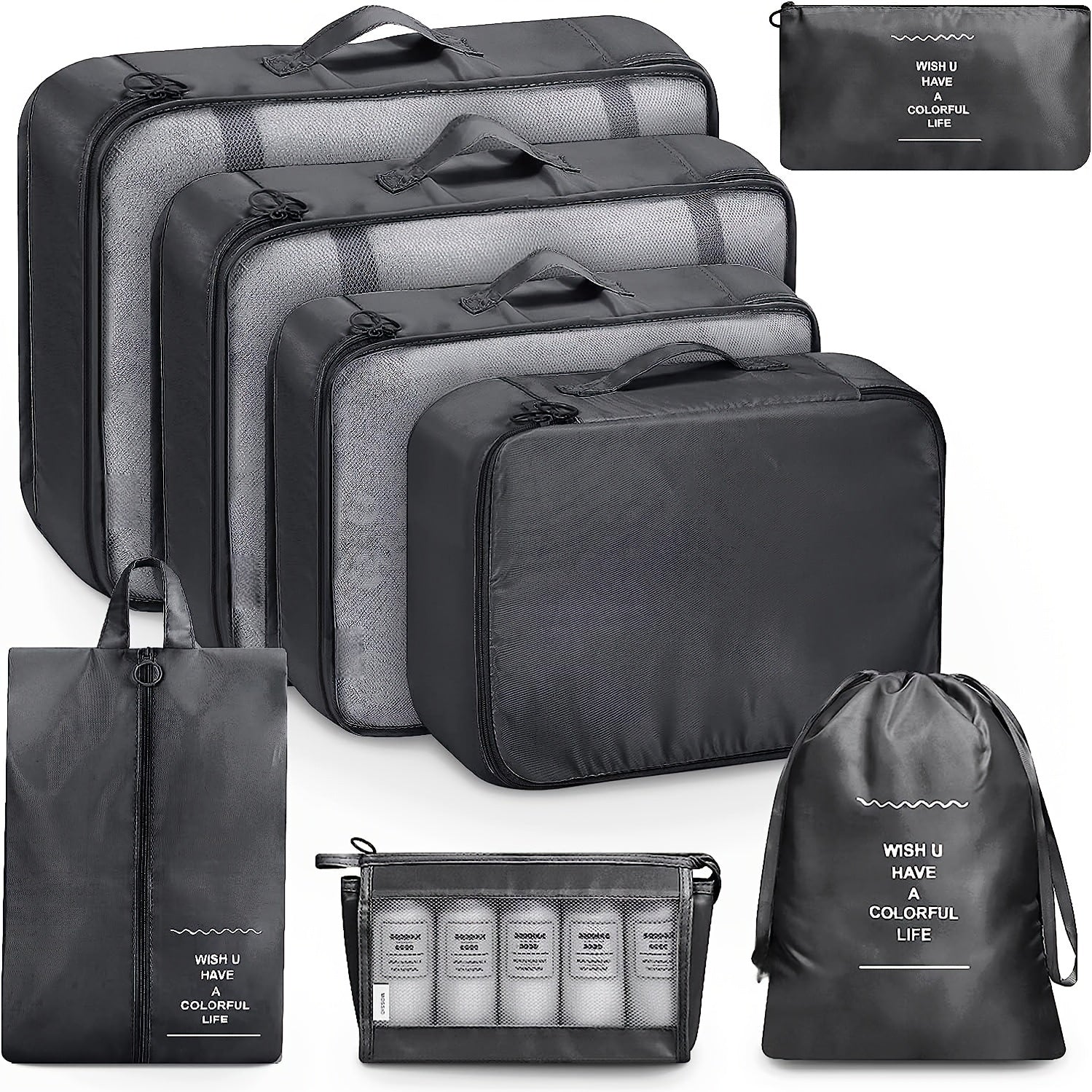 8PC Luggage Packing Cubes Set Waterproof Tavel Luggage Organizer For Suitcase