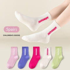 5 Pairs Girls Colorful Crew Socks Soft Skin Friendly Thick Sports S