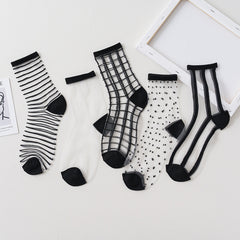 5 Pairs Sheer Lace Ankle Socks Transparent Fishnet Mesh Crew Summer Thin Women