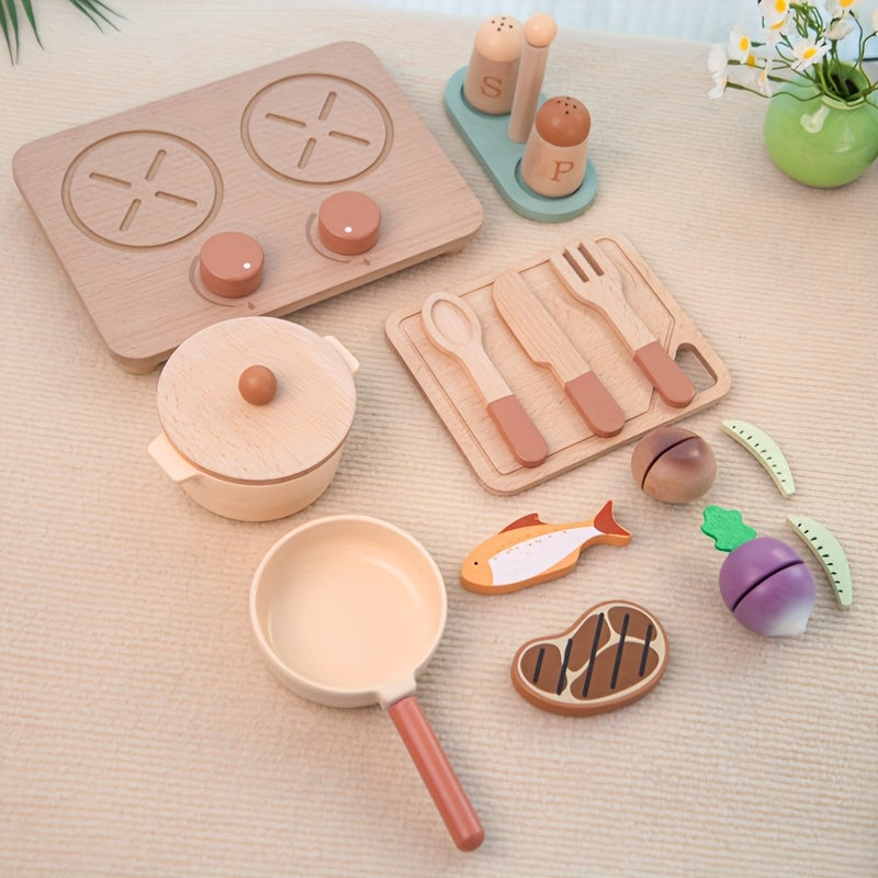 Wooden Playhouse Toy Set Kids' Cooking Kit Boys and Girls 3+ Back to School Gift