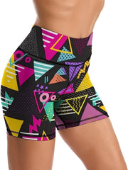 Geometric Pattern Yoga Fitness Shorts High Waist Tummy Control Sports