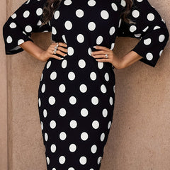 Polka Dot Print Half Sleeve Round Neck Dress