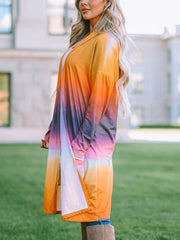 Women's Yellow Tie Dye Cardigan Open Front Mid Length Sweater