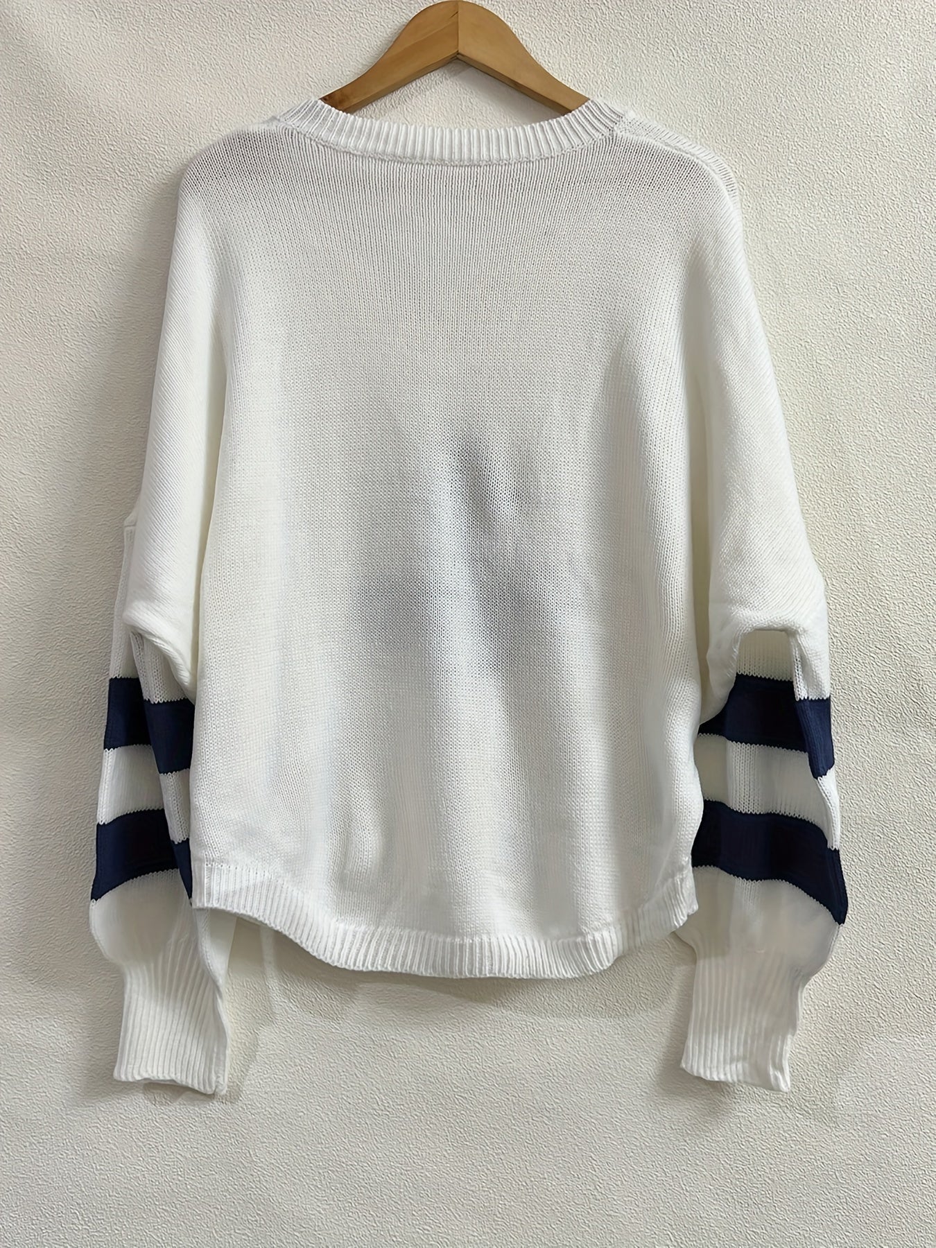 Anchor Print V Neck Sweater Long Sleeve Casual Pullover for Women