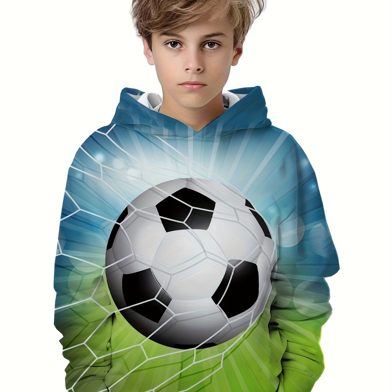 3D Print Football Boy's Casual Hoodie Long Sleeve Hooded Sweatshirt