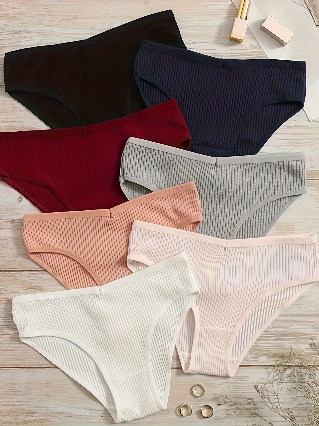 Women's Ribbed Briefs 7pcs Comfy Stretchy Intimates Panties