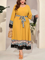 Colorblock Geo Print Fringe Trim Maxi Dress