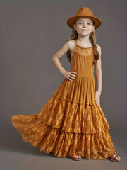 Girl's Halter Lace Maxi Dress For Wedding Piano Performance