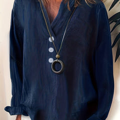 Casual Blouse Women's Plus Solid Button Long Sleeve V Neck Tunic Top