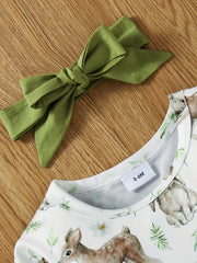 Baby Girl Cartoon Print Long Sleeve Mesh Dress Headband Set